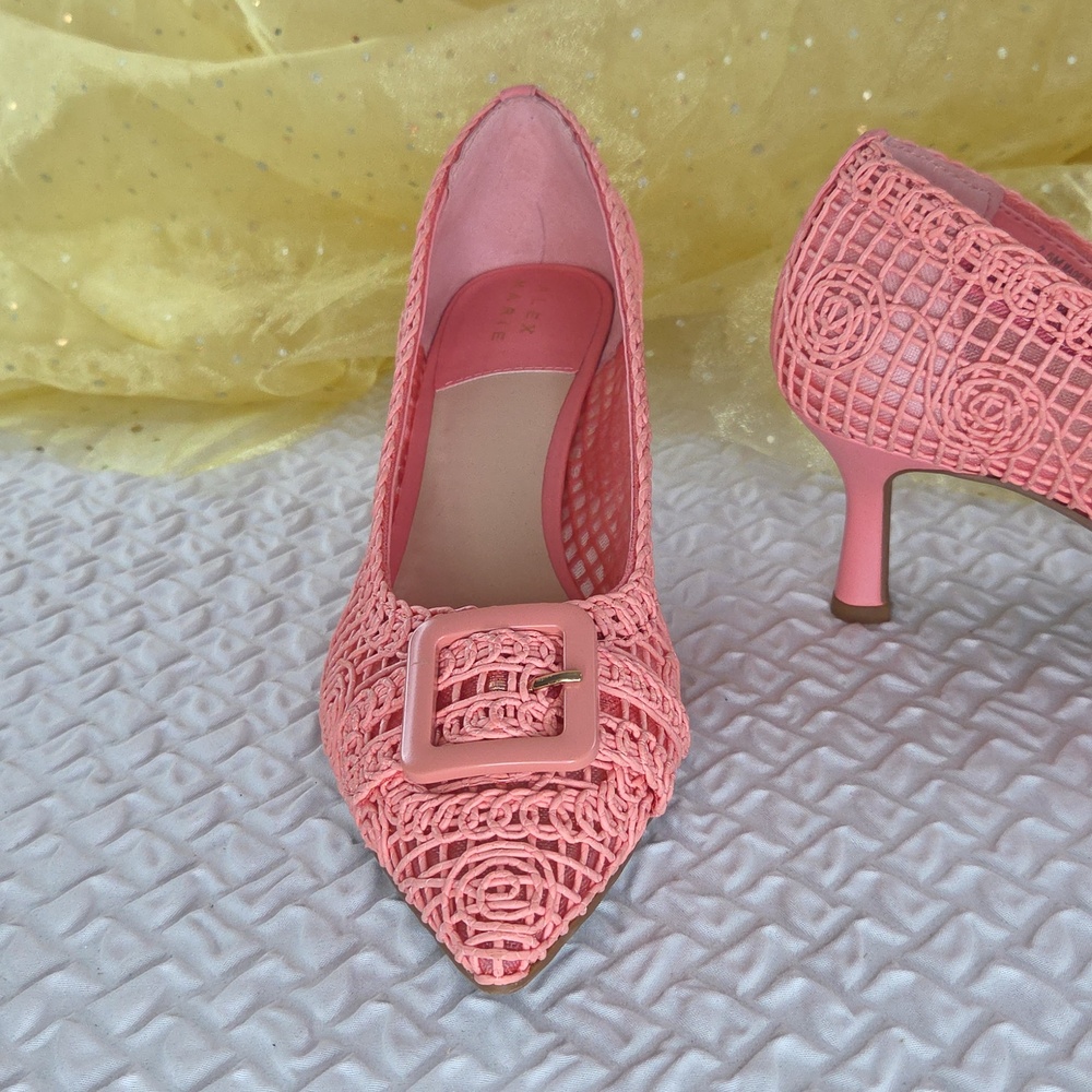 Alex Marie Coral Pink Woven Pointed Kitten Heels 7.5 - Picture 5 of 16